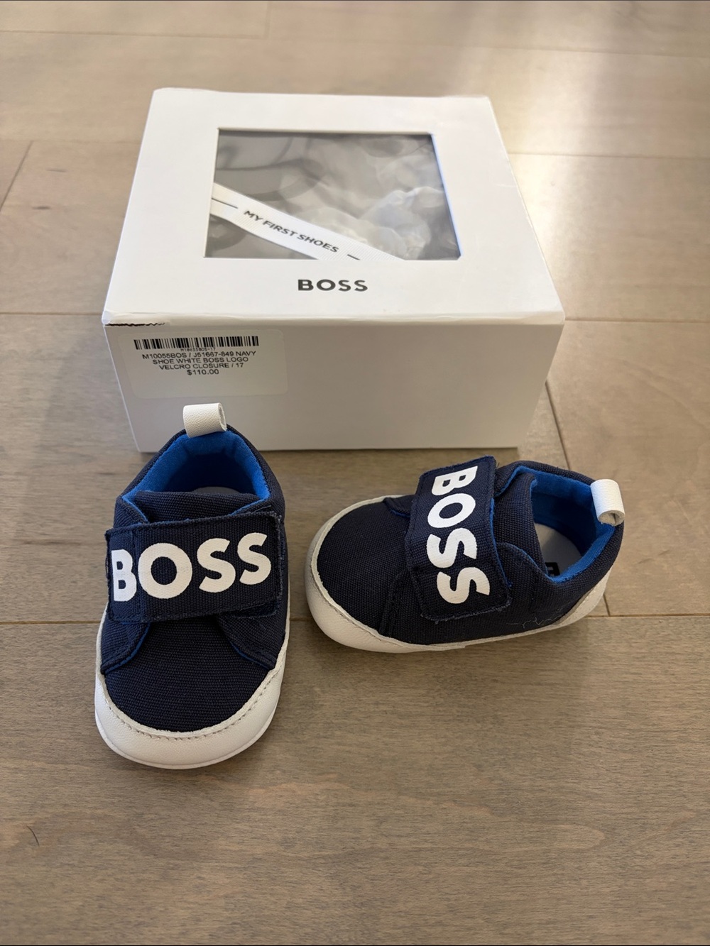 BOSS New Navy and White Baby Walker Shoes with Logo Strap